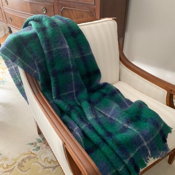 Vintage Scottish Wool Throw Blanket – Blue & Green Tartan - Picture 3 of 7